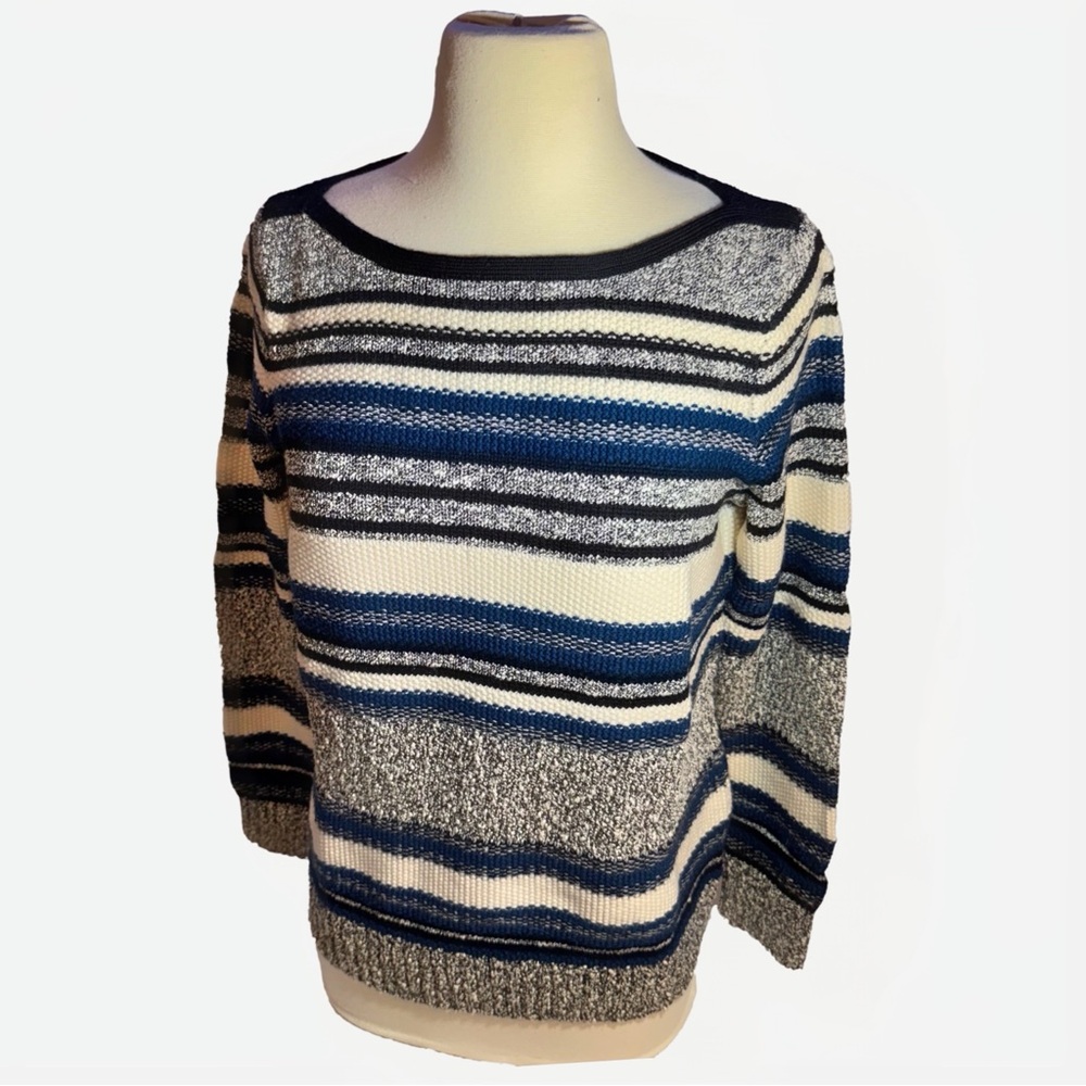Vince Blue and Gray Crew Neck Sweater with Stripes
